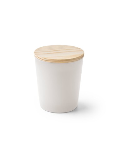 Bougie aromatique en cire de soja naturelle, en verre avec un couvercle en bois. Quantité jusqu'à 180g. Livré dans une boîte cad