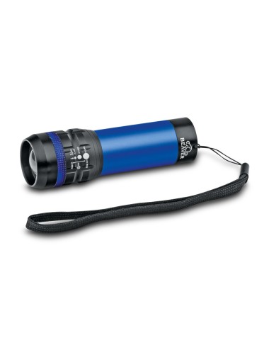 Lampe torche en métal avec fonction zoom, ampoule 1 W, livrée dans une boite papier. Piles AAA (3x) non incluses. box 118 x 230 