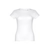 T-shirt ceinturé pour femme en maille jersey 100% coton (150 g/m²) avec fil de coton cardé. Contient un col fin en jersey double