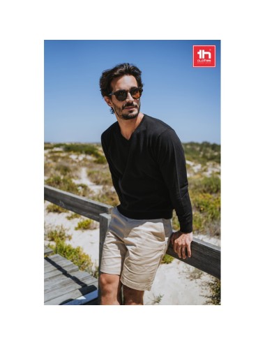 Pullover avec col en" V" pour homme en 70% coton et 30% polyamide (220 g/m²). Col