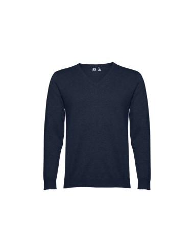 Pullover avec col en" V" pour homme en 70% coton et 30% polyamide (220 g/m²). Col, poignets et bas côtelé. Manches insérées à la