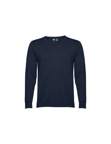 Pullover avec col en" V" pour homme en 70% coton et 30% polyamide (220 g/m²). Col, poignets et bas côtelé. Manches insérées à la