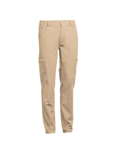 Pantalon en coton 98% et élasthanne 2% (240 g/m²). Contient 6 poches : 2 poches latérales avec fermeture, 2 poches avant et 2 po