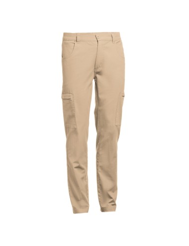 Pantalon en coton 98% et élasthanne 2% (240 g/m²). Contient 6 poches : 2 poches latérales avec fermeture, 2 poches avant et 2 po