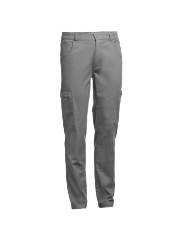 Pantalon en coton 98% et élasthanne 2% (240 g/m²). Contient 6 poches : 2 poches latérales avec fermeture, 2 poches avant et 2 po