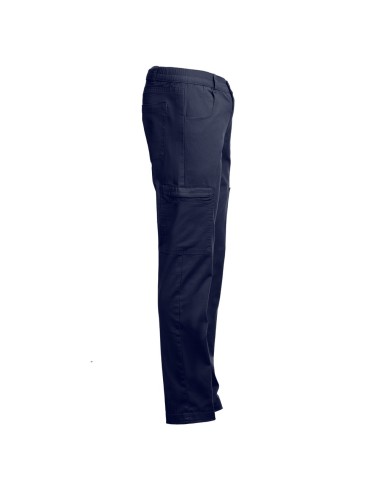 Pantalon en coton 98% et élasthanne 2% (240 g/m²). Contient 6 poches : 2 poches latérales avec fermeture, 2 poches avant et 2 po