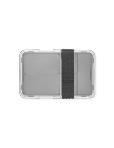 Boîte hermétique en Tritan™ et silicone avec couverts (inclus), plateau et poignée texturée. Les matériaux (sans BPA) sont de ha
