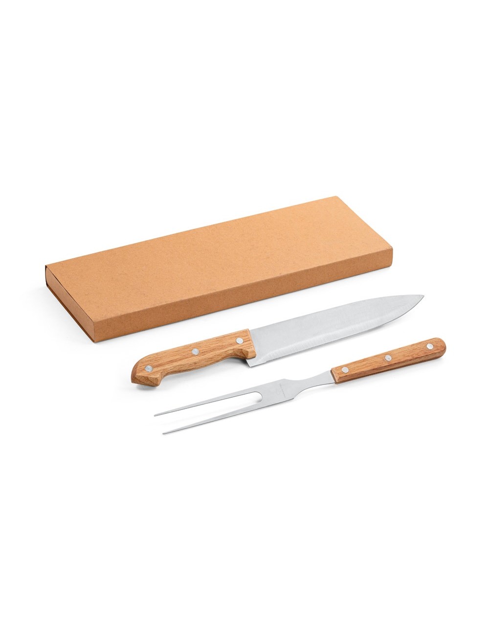 Ensemble de 2 pièces pour barbecue en bambou et acier inoxydable. Kit avec 2 ustensiles fournis dans une boîte cadeau en papier 