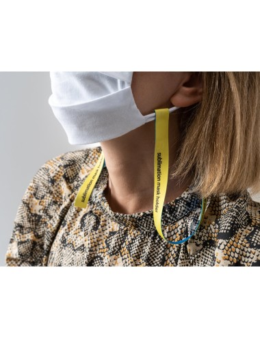 Lanyard de sublimation avec VELCRO® pour tenir un masque de protection au cou. Lanyard personnalisé Original Lanyards® en polyes