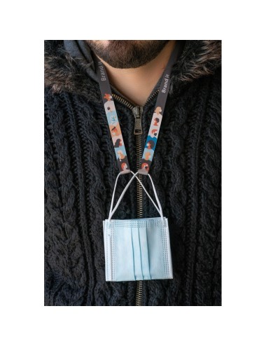 Lanyard de sublimation avec VELCRO® pour tenir un masque de protection au cou. Lanyard personnalisé Original Lanyards® en RPET a