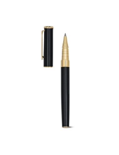 Set roller et stylo bille en métal avec éléments en or 18 carats. Fourni dans un écrin matelassé. Encre noire. ø12 x 136 mm | Co
