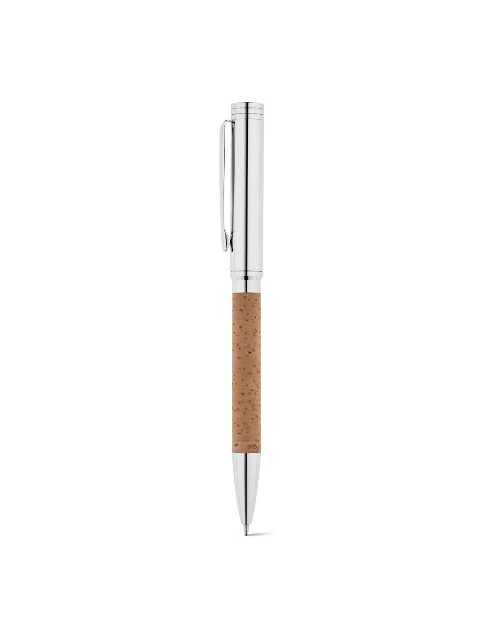 Stylo à bille en liège et métal, inspiré du chêne-liège. Stylo éco-responsable avec mécanisme twist et clip metalique. Encre ble