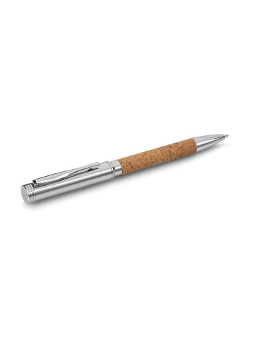 Stylo à bille en liège et métal, inspiré du chêne-liège. Stylo éco-responsable avec mécanisme twist et clip metalique. Encre ble