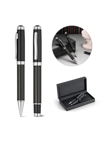 Set roller et stylo bille en métal et fibre de carbone