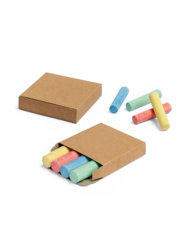 Boîte kraft avec 4 craies de couleur : jaune, rouge, vert et bleu. Livrée dans une boîte kraft. Craie: ø22 x 106 mm | Boîte: 98 