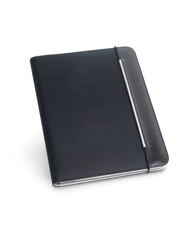 Conférencier A4 en simili cuir et 800D avec intérieur en microfibre. Contient une fermeture élastique et possède, à l'intérieur,