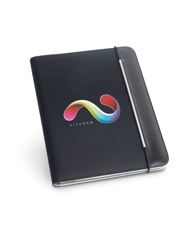 Conférencier A4 en simili cuir et 800D avec intérieur en microfibre. Contient une fermeture élastique et possède, à l'intérieur,