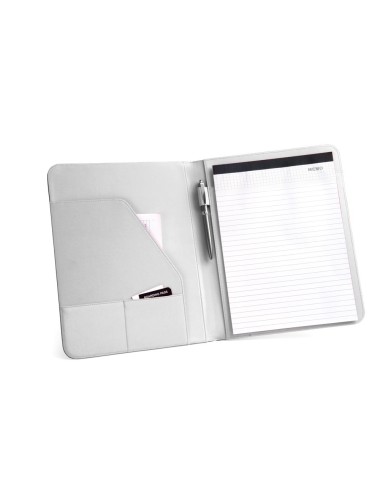 Conférencier A4 en simili cuir et 800D avec intérieur en microfibre. Contient une fermeture élastique et possède, à l'intérieur,