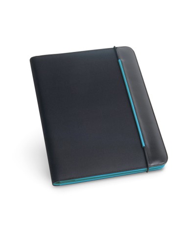 Conférencier A4 en simili cuir et 800D avec intérieur en microfibre. Contient une fermeture élastique et possède, à l'intérieur,