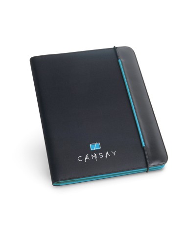 Conférencier A4 en simili cuir et 800D avec intérieur en microfibre. Contient une fermeture élastique et possède, à l'intérieur,