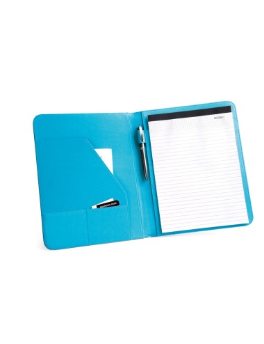 Conférencier A4 en simili cuir et 800D avec intérieur en microfibre. Contient une fermeture élastique et possède, à l'intérieur,