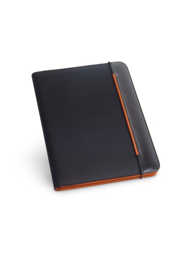 Conférencier A4 en simili cuir et 800D avec intérieur en microfibre. Contient une fermeture élastique et possède, à l'intérieur,