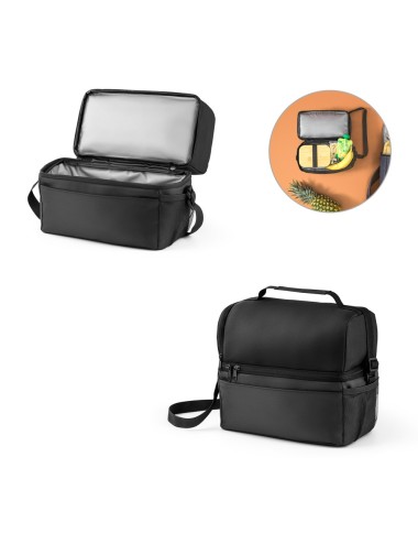 Sac thermique en Jacquard 300D et 840D avec intérieur en PEVA imperméable pour un nettoyage facile. Contient 2 compartiments pri