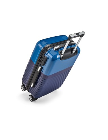 Trolley de voyage en ABS et PS avec intérieur doublé et séparateur. Le produit possède 4 roues doubles giratoires, poignée exten