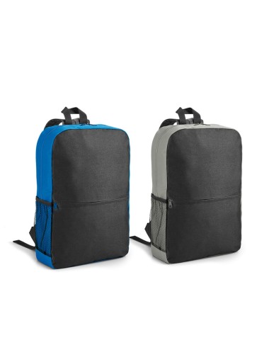 Sac à dos pour ordinateur en 600D. Contient poche frontale avec fermeture et poche latérale en filet. Compartiment principal ave