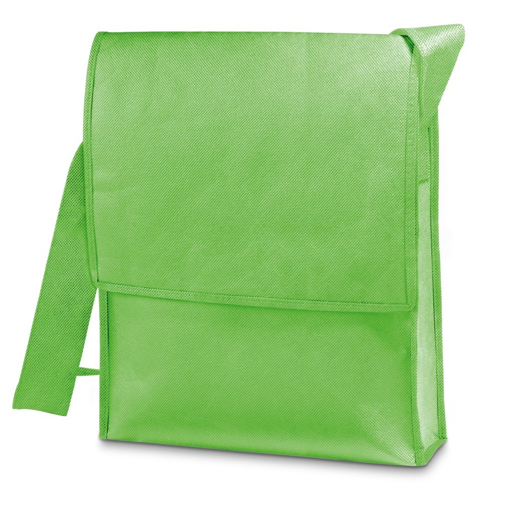 Sac à bandoulière en non tissé (100 g/m²) avec fermeture velcro et anse de 135cm.260 x 330 x 60 mm