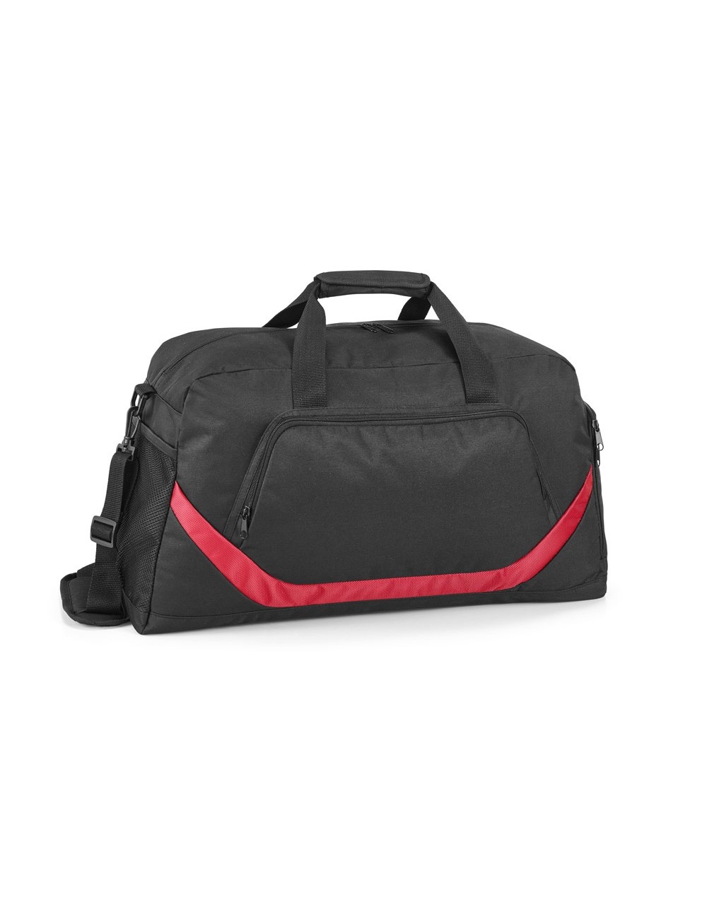 Sac de sport en 300D et 1680D. Intérieur doublé et fond renforcé par une plaque semi-rigide. 1 poche frontale avec zipper et 2 p