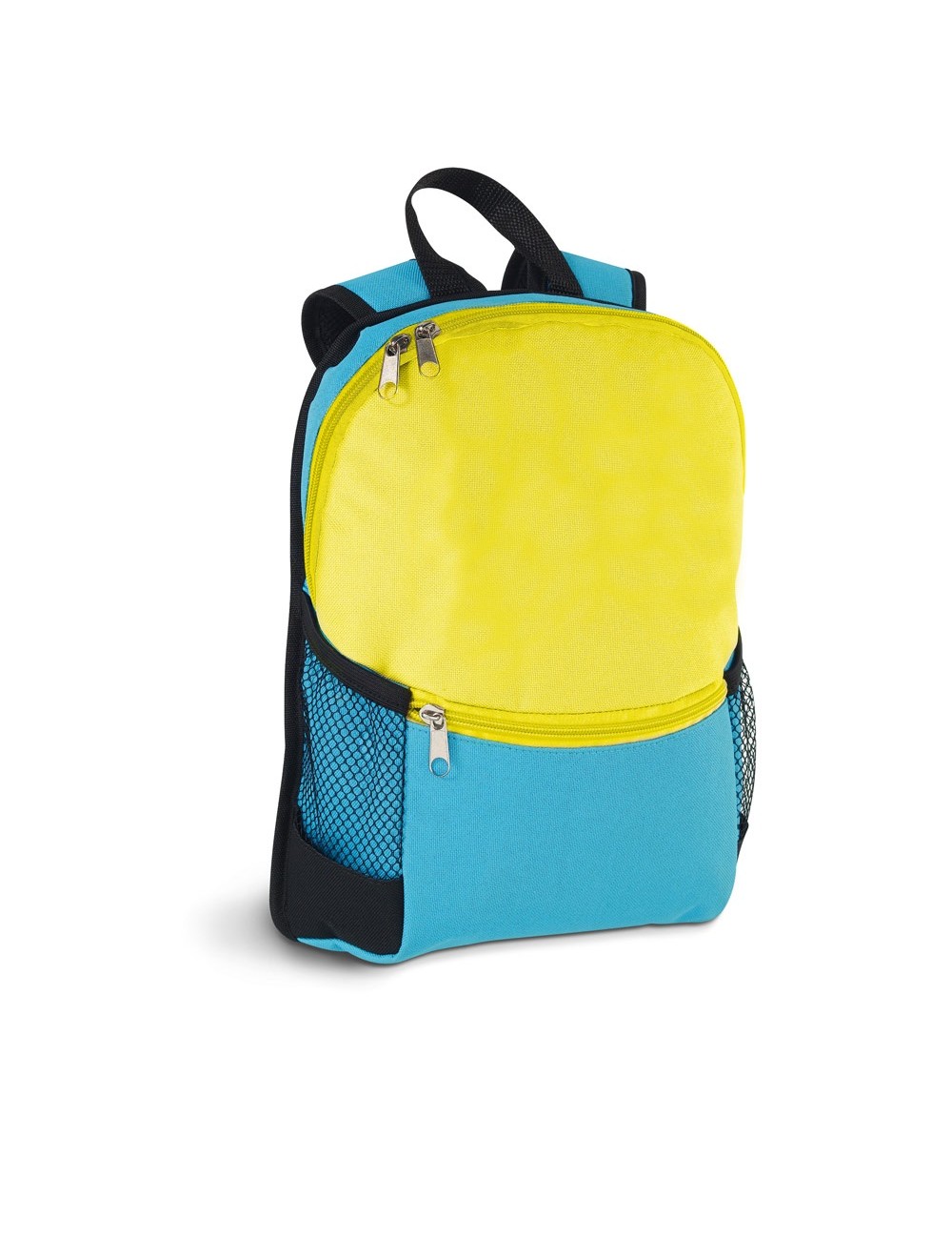 Sac à dos 600D avec poche avant et 2 poches latérales en filet. 240 x 320 x 80 mm