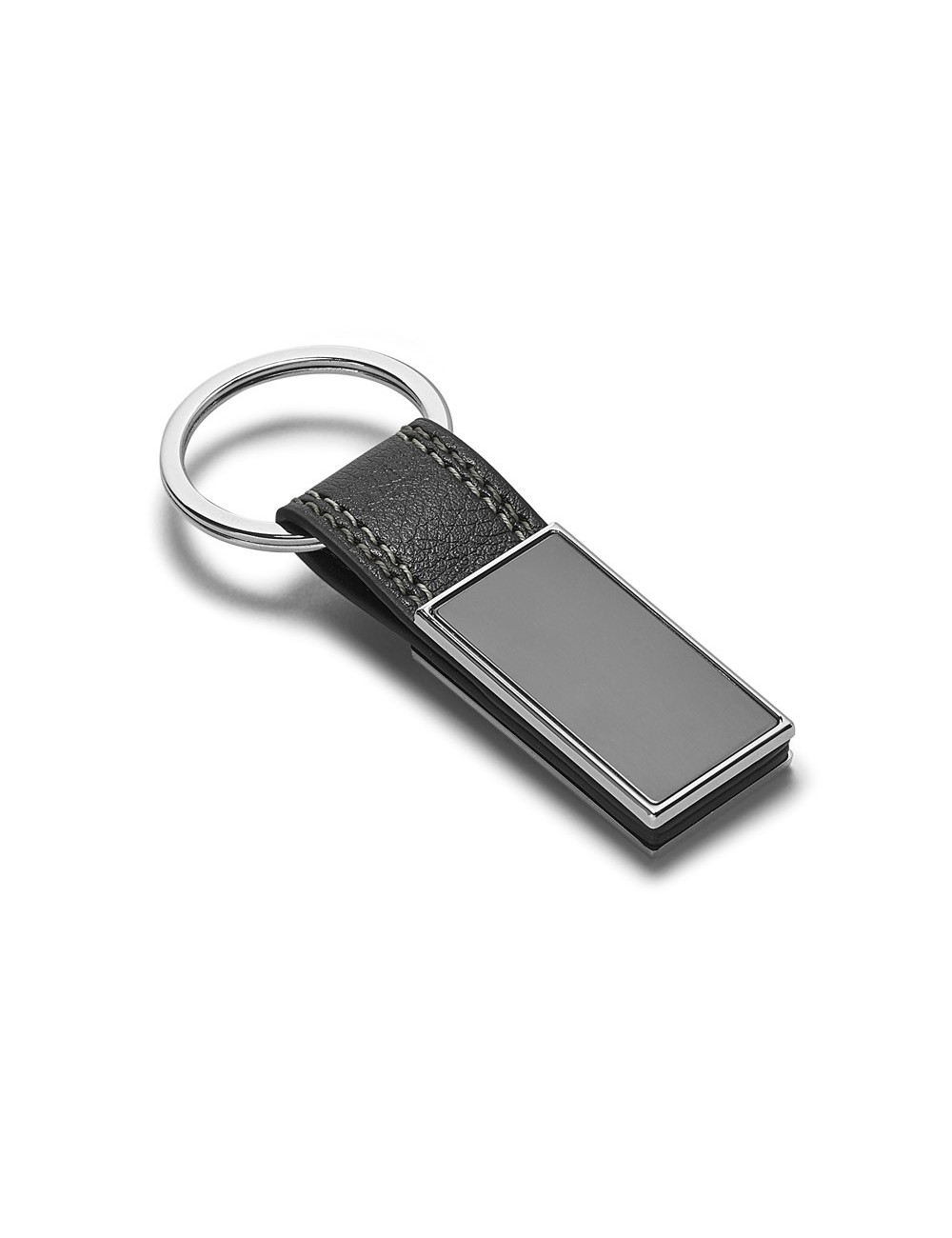Porte-clés rond en métal et simili cuir. Livré sous coffret cadeau. 22 x 65 x 8 mm