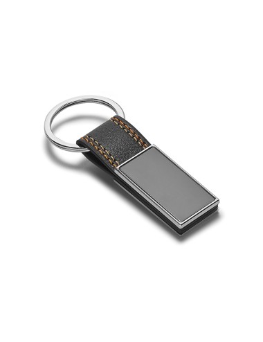 Porte-clés rond en métal et simili cuir. Livré sous coffret cadeau. 22 x 65 x 8 mm