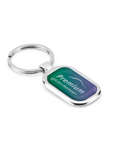 Porte-clés en métal personnalisable en doming. Livré sous coffret cadeau. 30 x 54 x 4 mm
