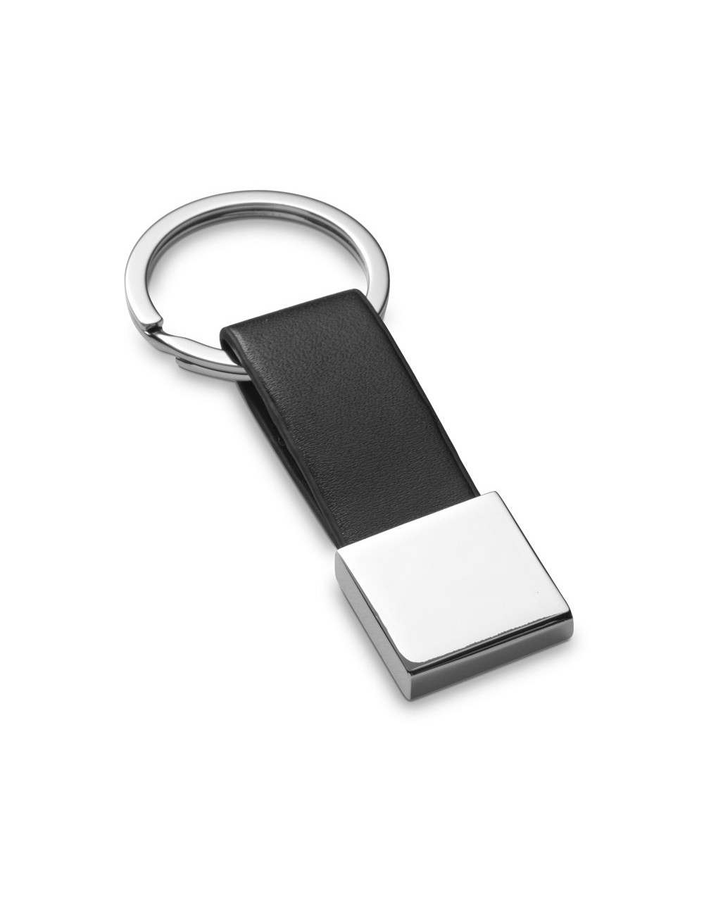 Porte-clés rond en métal et simili cuir. Livré sous coffret cadeau. 20 x 56 x 5 mm