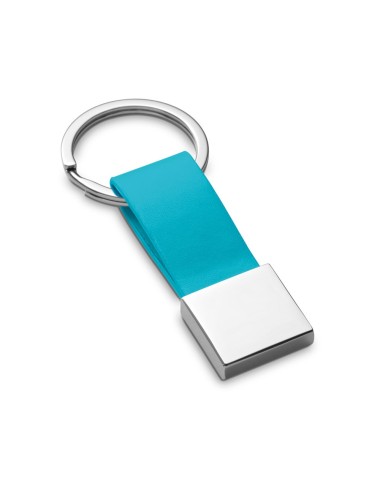 Porte-clés rond en métal et simili cuir. Livré sous coffret cadeau. 20 x 56 x 5 mm