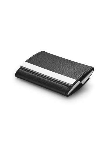 Porte-cartes double en métal et imitation cuir. Ce porte-cartes est fournis dans une boîte. 93 x 67 x 19 mm | Boîte: 98 x 72 x 2