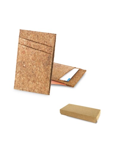 Porte-cartes en liège avec capacité pour 4 cartes et compartiment pour billets. Livré dans une boîte cadeau en papier kraft. 68 