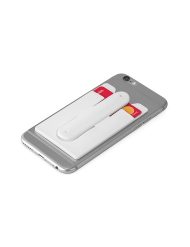 Porte-cartes en silicone pour smartphone, avec autocollant au verso et support flexible. 57 x 96 x 5 mm