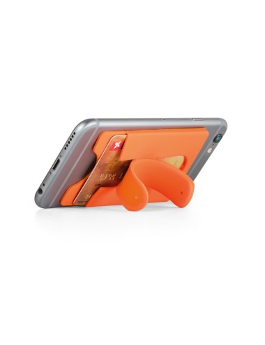 Porte-cartes en silicone pour smartphone, avec autocollant au verso et support flexible. 57 x 96 x 5 mm