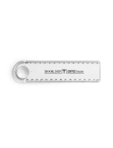 Règle transparente avec une échelle de 15 cm imprimée et avec loupe. 185 x 45 x 3 mm