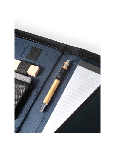 Conférencier A4 en rPET 300D avec fermeture éclair. Intérieur en rPET 210D avec plusieurs poches, compartiment pour smartphone j