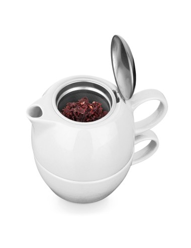 Ensemble à thé en céramique 2 en 1 – théière, capacité 430 mL, avec infuseur en acier inox. Tasse, capacité 260 mL. Fourni dans 