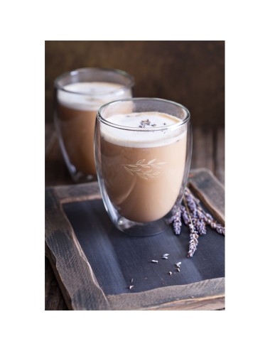 Set de 2 tasses en verre isotherme à double paroie avec capacité jusqu'à 350 mL. Produit livré sous boîte cadeau. Boîte: 195 x 1