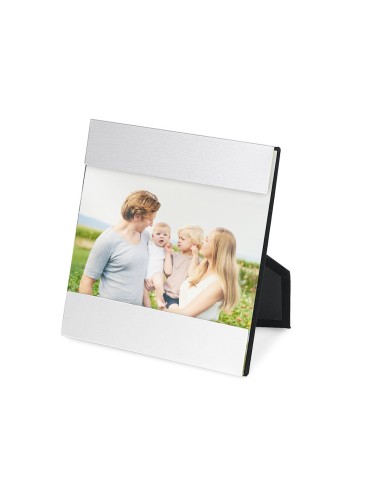 Cadre photo en aluminium avec support d'appui. 135 x 135 x 4 mm | Photo: 135 x 75 mm