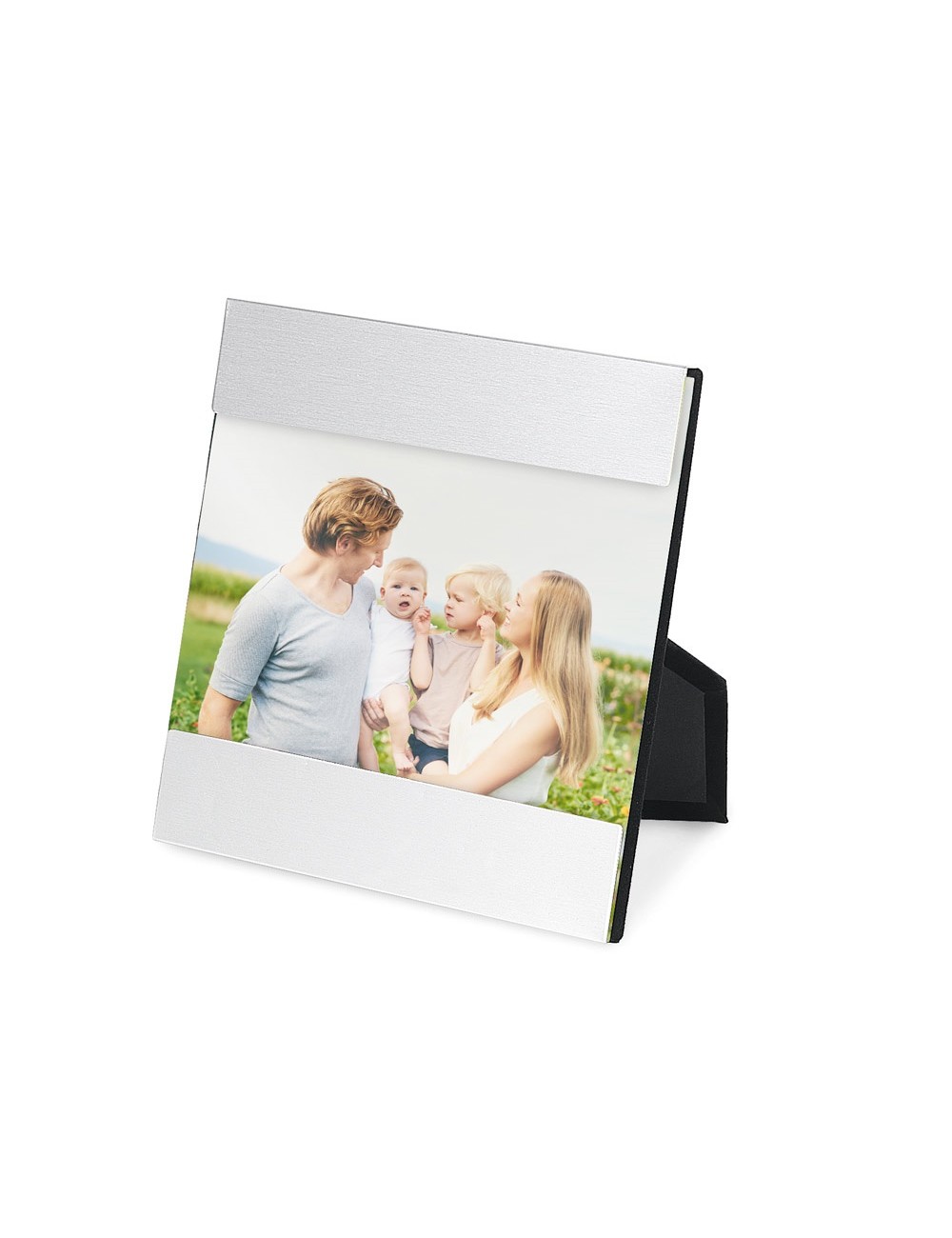 Cadre photo en aluminium avec support d'appui. 135 x 135 x 4 mm | Photo: 135 x 75 mm