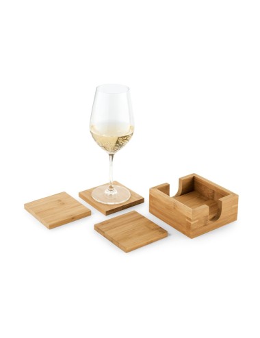 Set de 4 dessous de verre en bambou. Ce produit est livré sous boîte en carton. 115 x 115 x 35 mm | Sous-verre: 100 x 100 x 6 mm