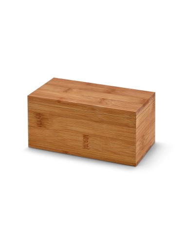 Boîte à thé en bambou composée de 2 compartiments, fermeture aimantée. Cette boîte contient 20 sachets de thé individuels des Aç