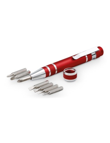 Kit d'outils en forme de stylo possédant 8 embouts amovibles différents. Outil pratique permettant le rangements des embouts dan